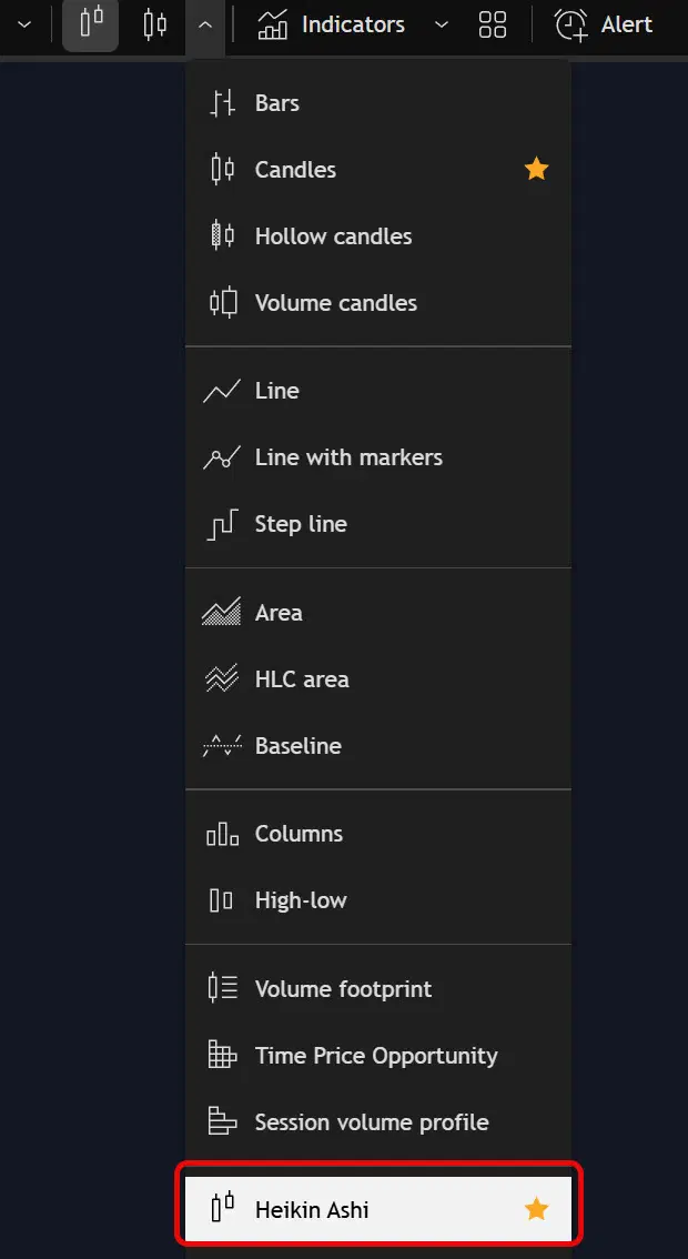 Select Heikin Ashi in TradingView